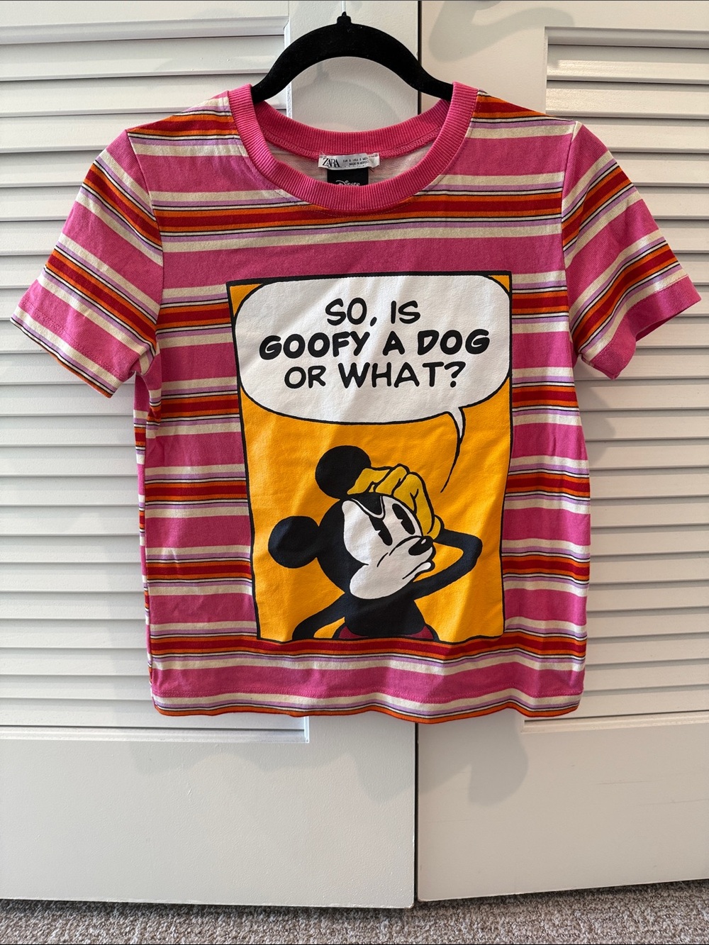 Pink & Yellow Striped Mickey Graphic Tee